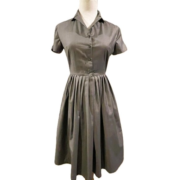 Vintage 1950s style Gray Dress A-line pleated Sz S  Full Skirt Dress - Picture 1 of 14